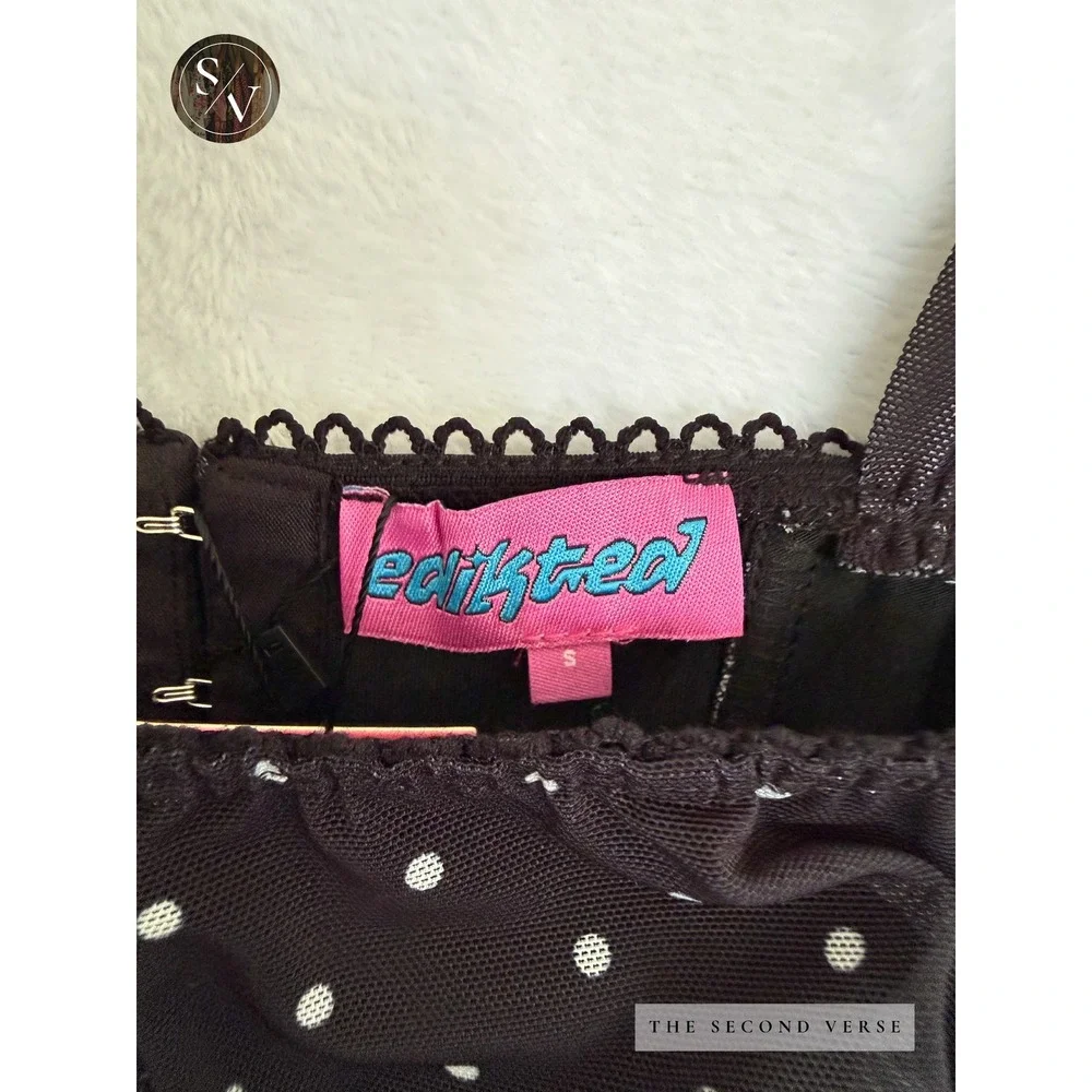 Edikted Marcella Wide Strap Mesh Corset Top Black White Polka Dot S16840 Size Sm - Picture 8 of 11